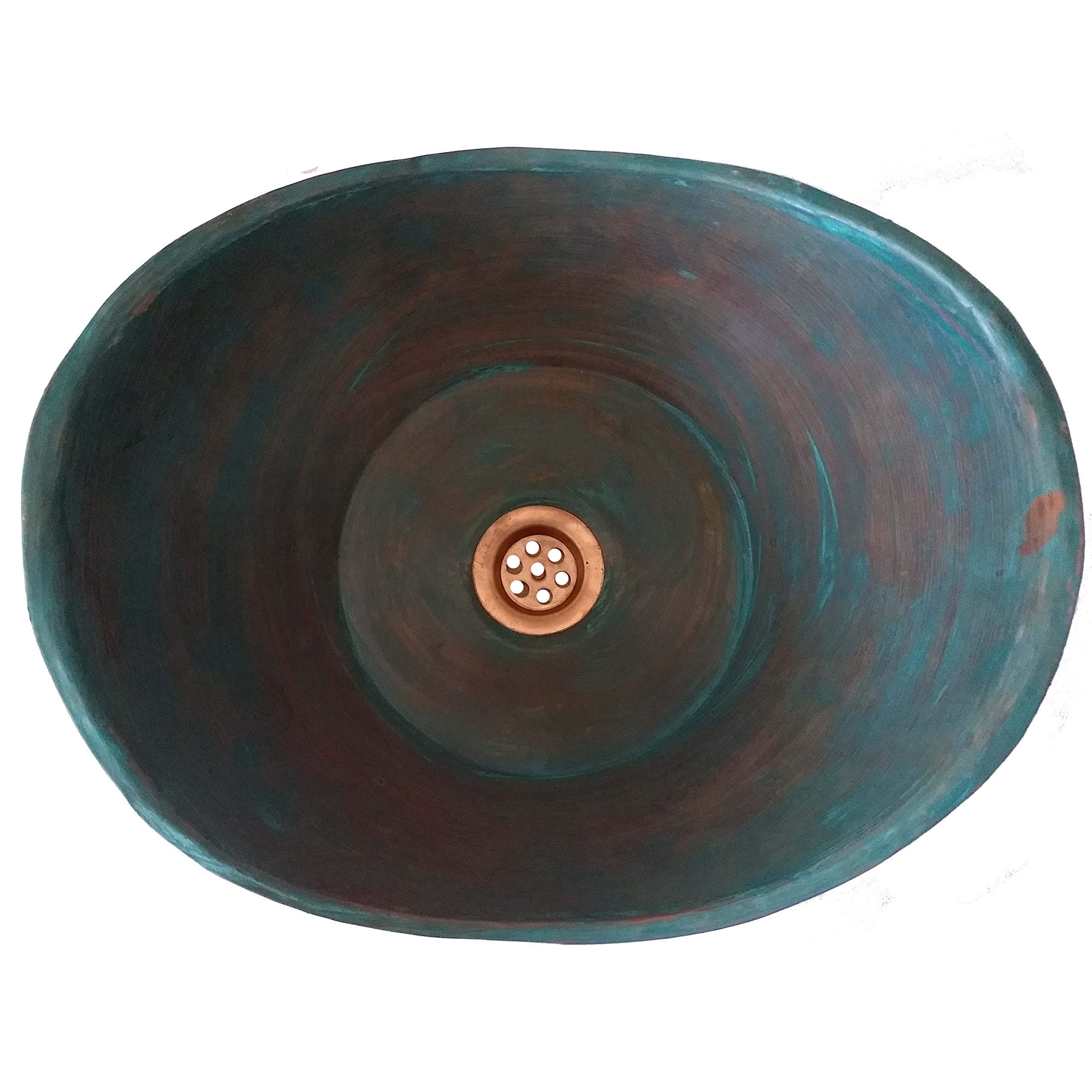 Antique Copper Sink Bowl - Rustic Aged Vessel Bathtub for Bathroom Remodel, Above Counter Washbasin with Satin Green Finish | Perfect for Farmhouse, Vintage & Industrial Style Home Renovations