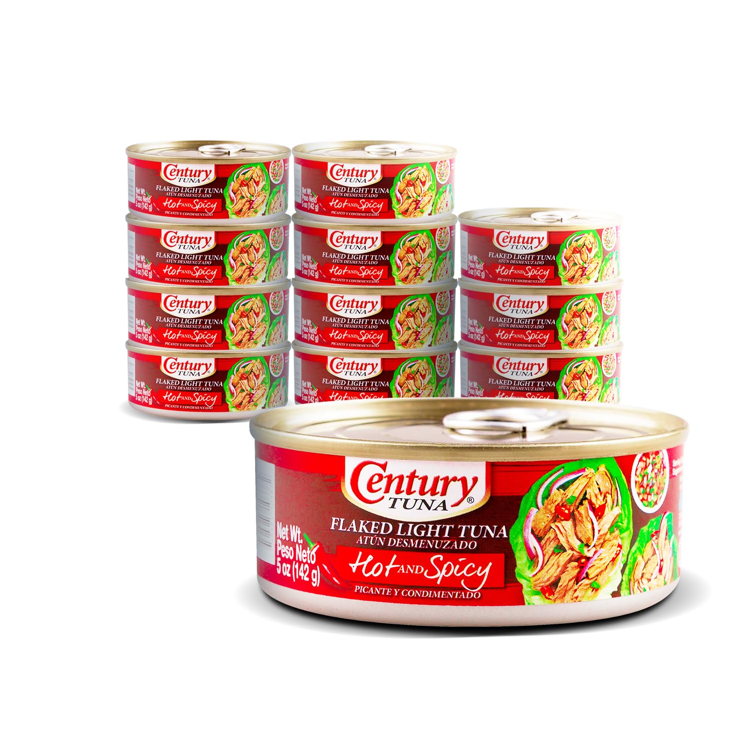 Century Tuna Hot and Spicy Flavor - 12 Pack (4.9 oz Cans) | Premium Canned Tuna for Sandwiches, Salads & Quick Meals