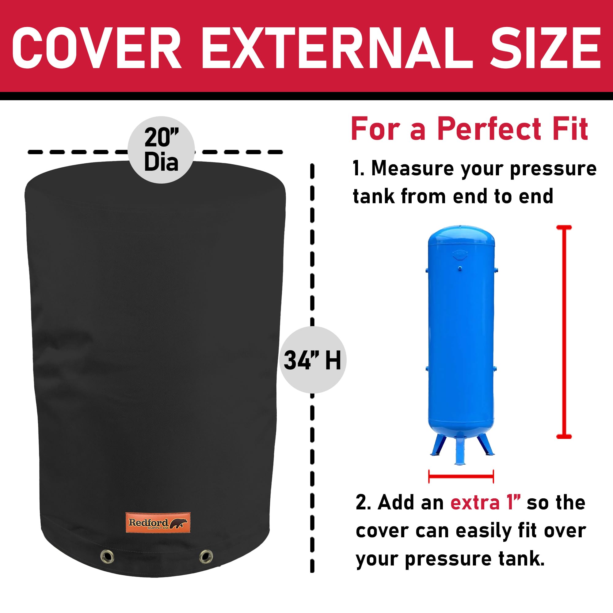 Redford Supply Co. Cold Snap (5°F) Round Water Pressure Tank Cover - Weatherproof & Insulated Winter Freeze Protection Cover for Well Pumps & Pressure Tanks (20