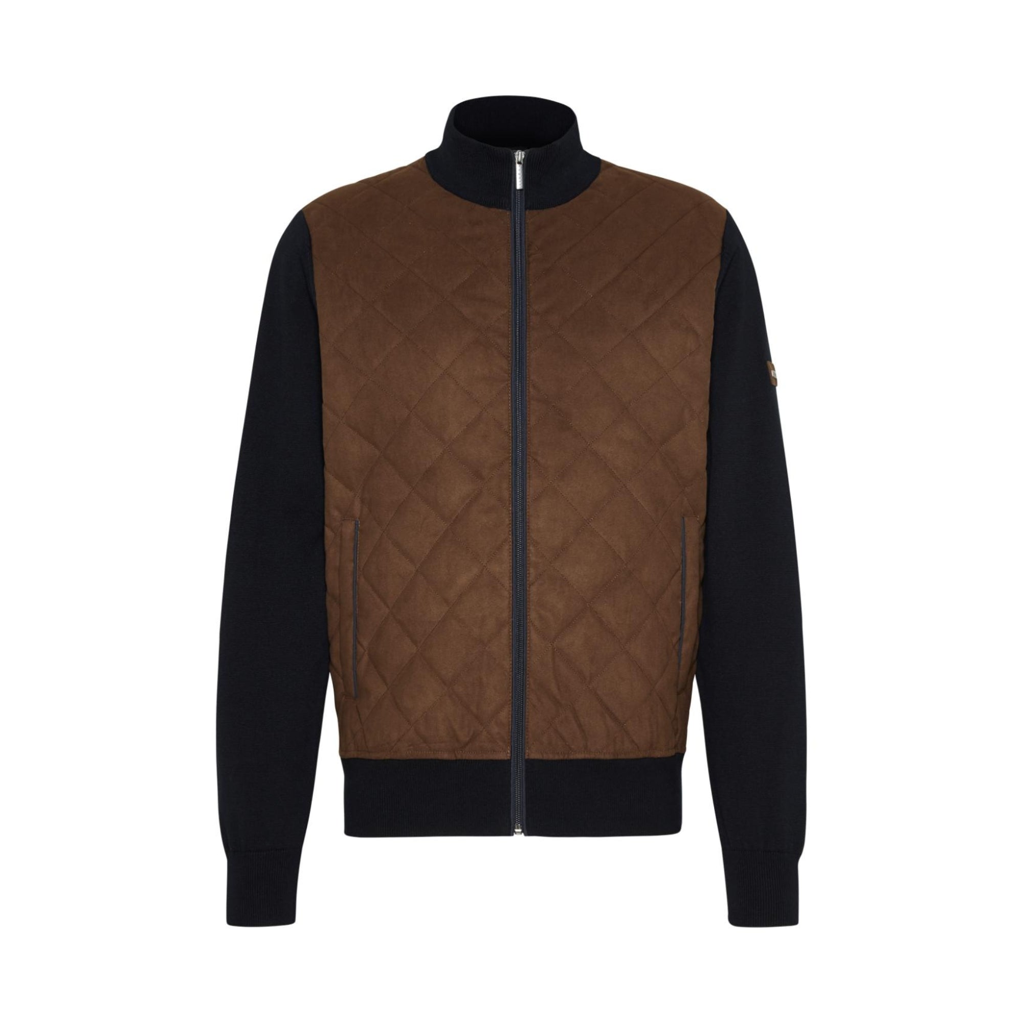 Bugatti Front Zip Quilted Jacket for Men - Brown/Navy Regular Fit - Lightweight Warm Winter Coat for Outdoor Activities & Casual Wear