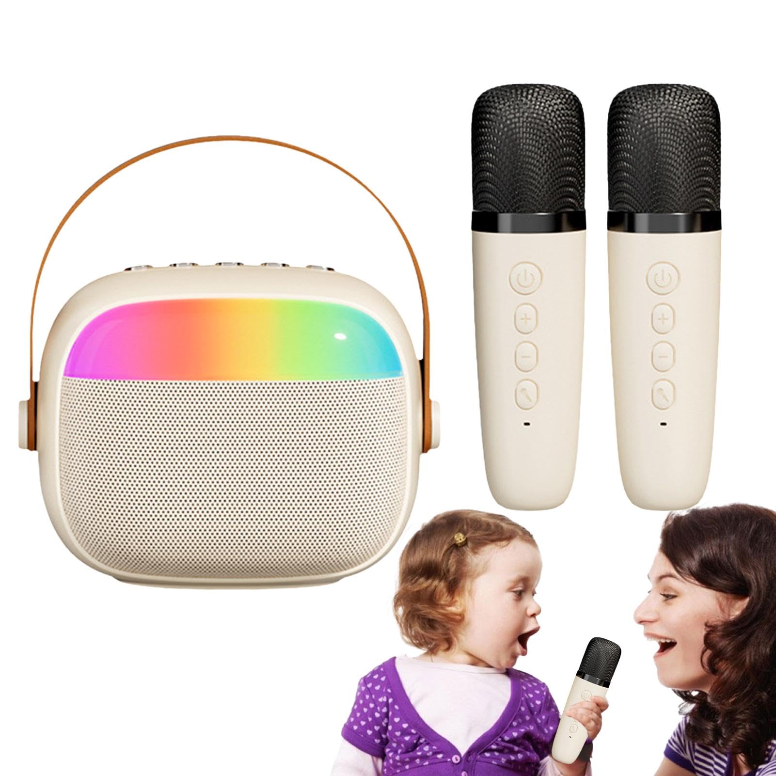 Wireless Karaoke Machine with LED Lights, Bluetooth Music Player, 2 Wireless Microphones - Portable KTV Speaker for Home Parties, Camping & Outdoor Entertainment