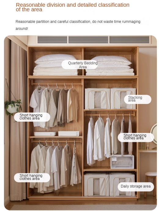 Solid Wood Beech & Poplar Nordic Sliding Door Wardrobe - Modern Closet for Bedroom, Living Room, and Entryway Storage