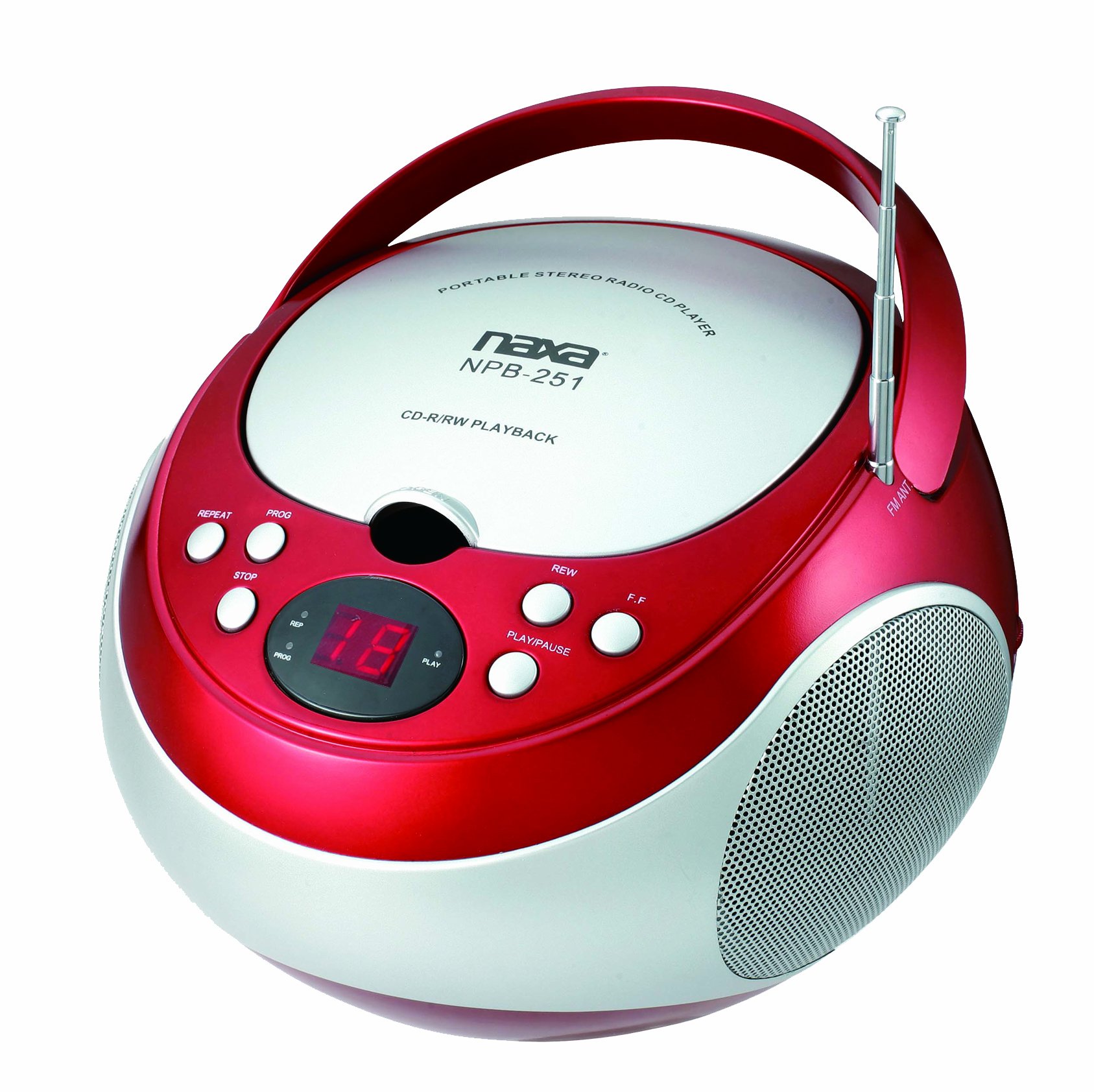 NAXA Electronics NPB-251RD Portable CD Player with AM/FM Stereo Radio, Built-in Speakers & Headphone Jack - Perfect for Travel, Gym, and Home Use (Red)