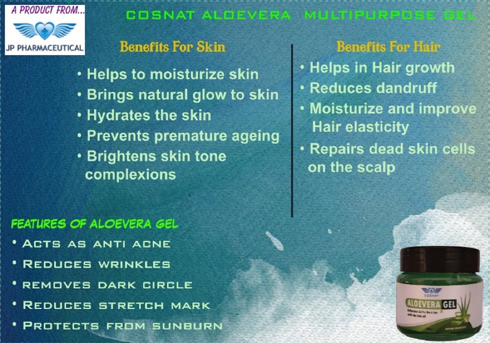 Aloe Vera Gel Multipurpose - Hydrating Face, Skin & Hair Care for Men & Women - 100g - Perfect for Sunburn Relief, Moisturizing & Hair Conditioning