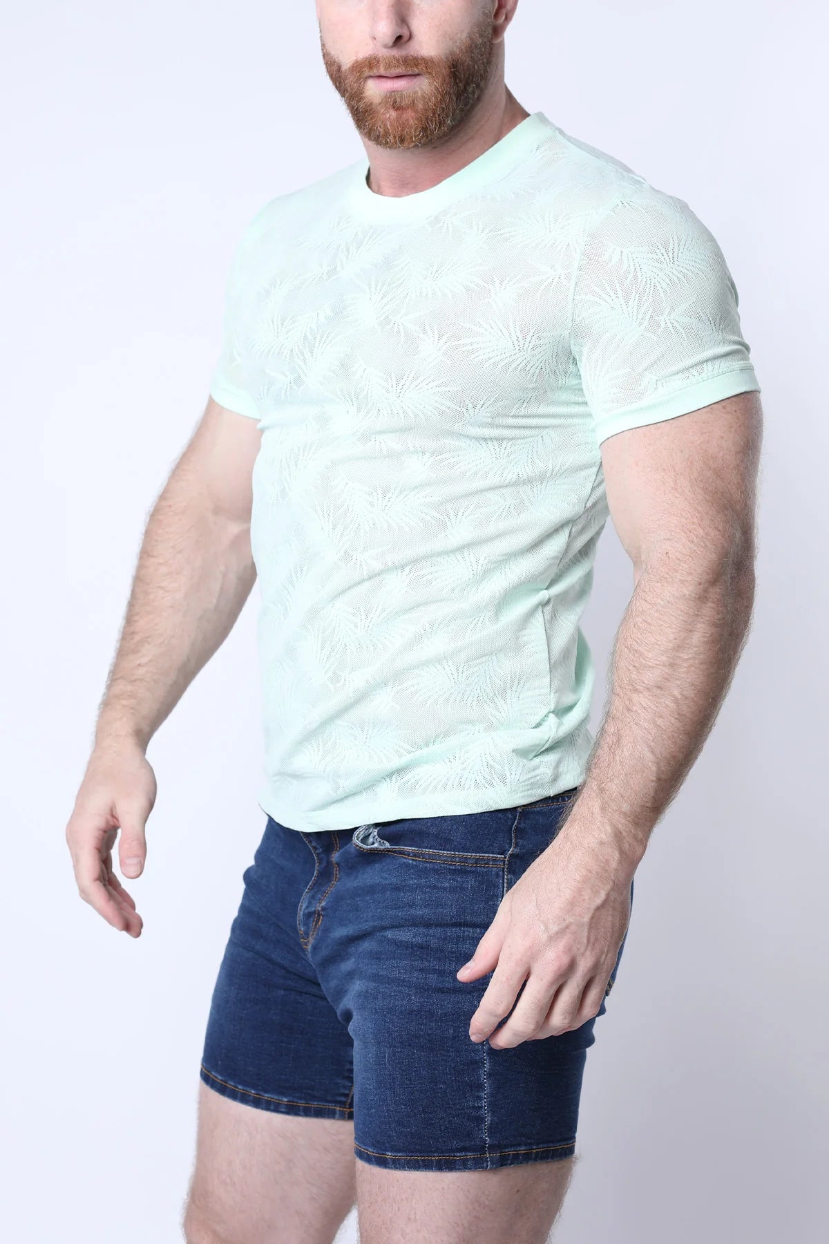 Timoteo Amalfi Light Green Mesh T-Shirt for Men - Breathable Summer Casual Tee for Outdoor Activities and Beach Wear