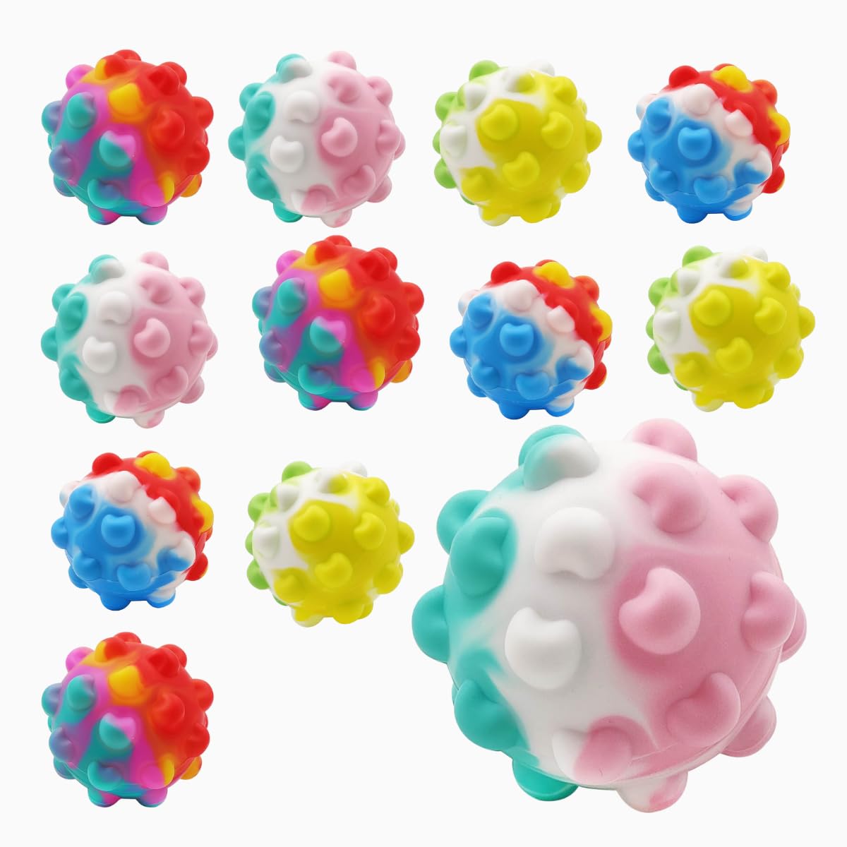 **12 Pack Bulk Fidget Toys Pop It Balls - Stress Relief & Sensory Toys for Kids & Adults - Squishy Party Favors, Ball Popper Toy for Anxiety Relief - Perfect for Classroom, Travel, and Birthday Gifts**