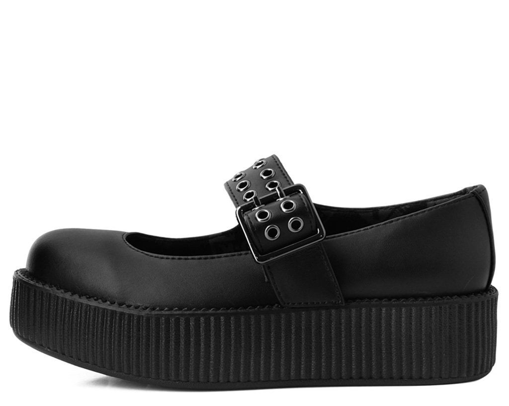 Black TUKskin™ Mary Jane Viva Mondo Creeper Shoes - Punk Rock Platform Boots for Women | Perfect for Gothic Fashion, Concerts & Alternative Outfits