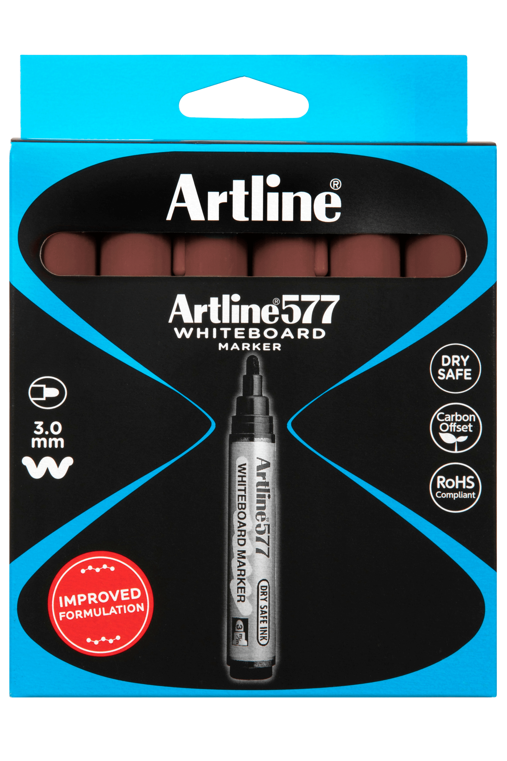 Artline 577 Whiteboard Markers - 12 Pack of 3mm Bullet Tip Brown Dry Erase Markers for Classroom, Office & Home Use - Non-Toxic & Low Odor