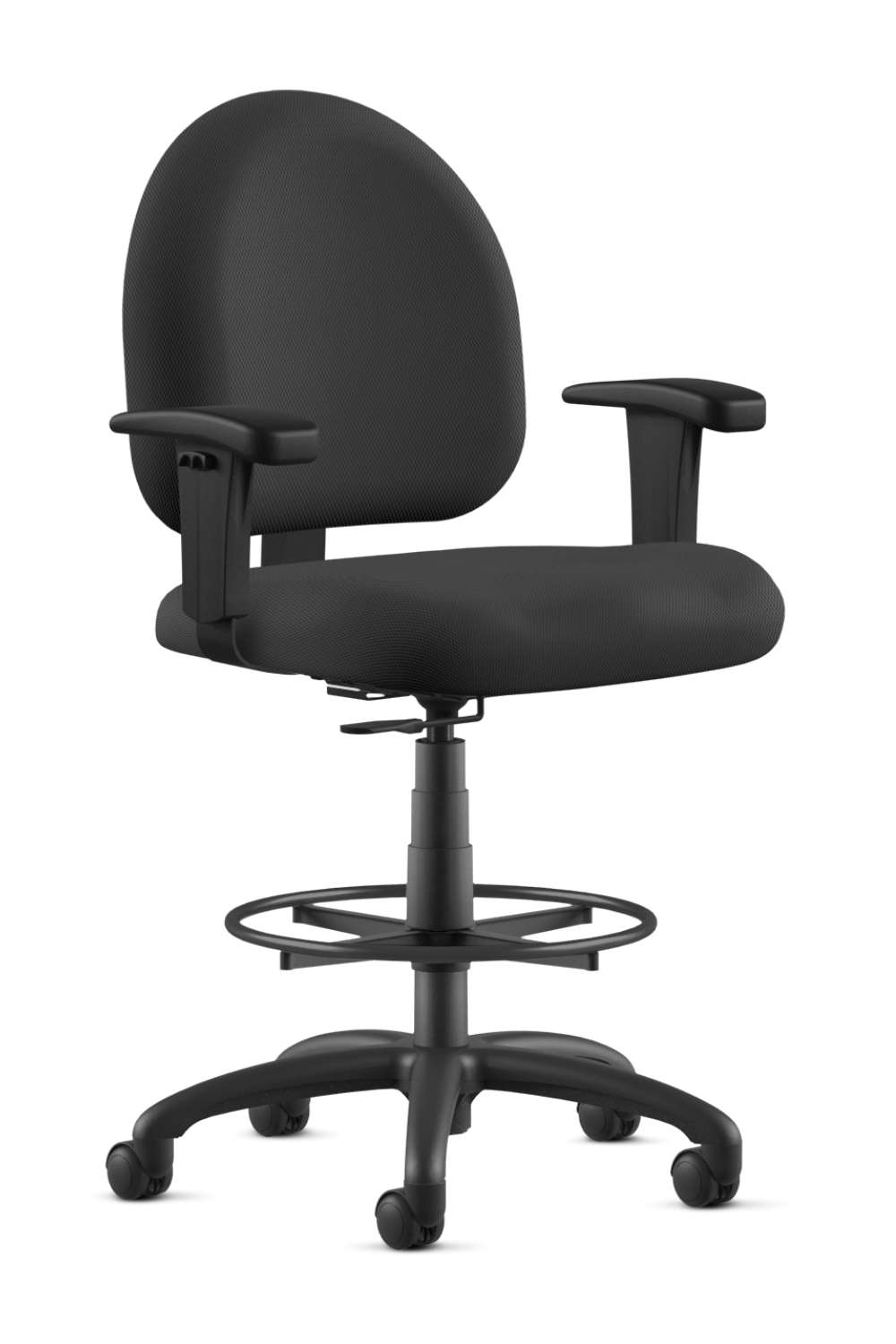 9 To 5 LOGIC 1726 Black Fabric 10-Drafting Stool with Foot Ring and Mid Back Support - Ergonomic Office Chair for Architects, Artists & Designers - Perfect for Drafting Tables, Studios & Workspaces
