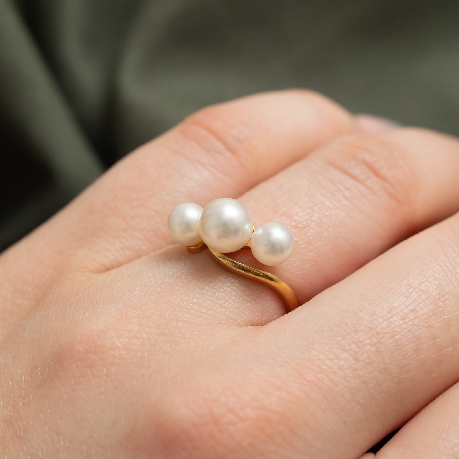 Three Stone Pearl Bypass Ring - Size 5.5 | Elegant Pearl Jewelry for Women, Perfect for Weddings, Anniversaries & Special Occasions