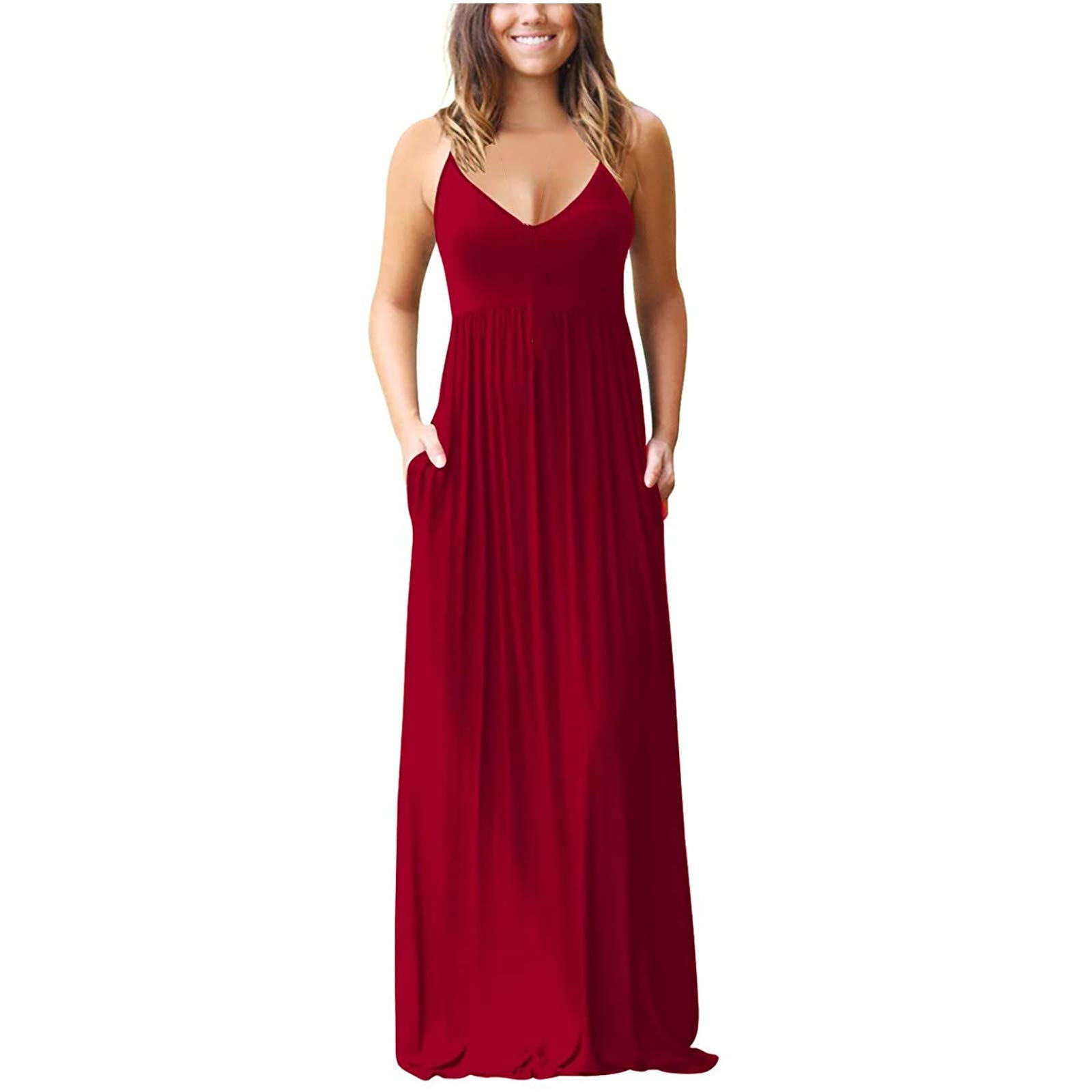 ONHUON Women's Summer Casual Strappy Maxi Dress - Sexy Beach Party Sundress, Long Flowy Dress for Vacation, Date Night & Outdoor Events