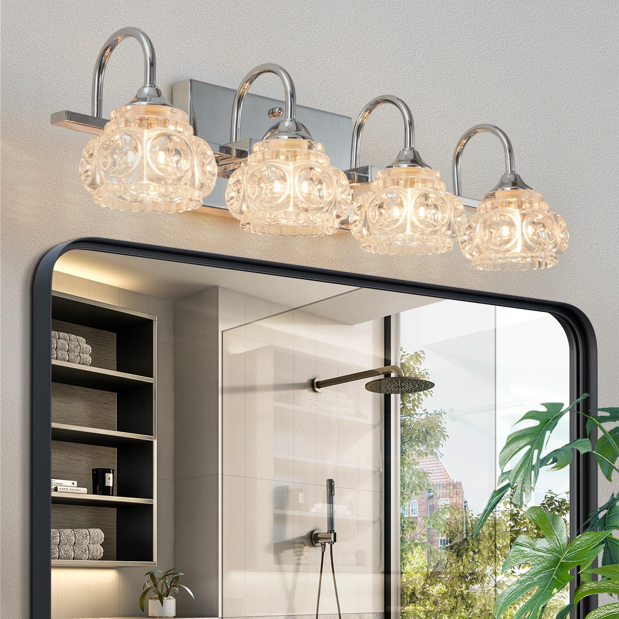 Elegant Brushed Nickel Vintage Crystal Vanity Light - 4-Light Bathroom Mirror Fixture with Clear Glass Shades | Perfect for Master Bath, Powder Room & Dressing Area Lighting