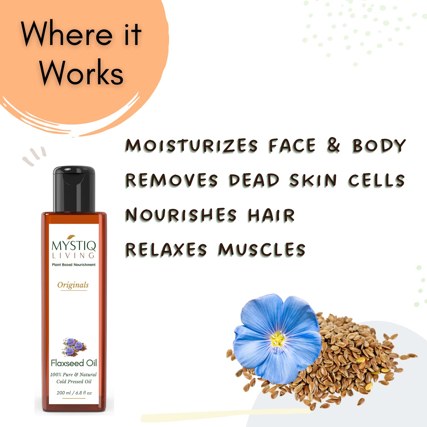 Pure Cold Pressed Flaxseed Oil (Alsi Tel) with Omega-3 for Healthy Hair, Skin & Body - 100% Natural, 200ml | Supports Heart Health, Glowing Skin & Hair Growth | Perfect for Smoothies, Salad Dressings & Skincare Routines
