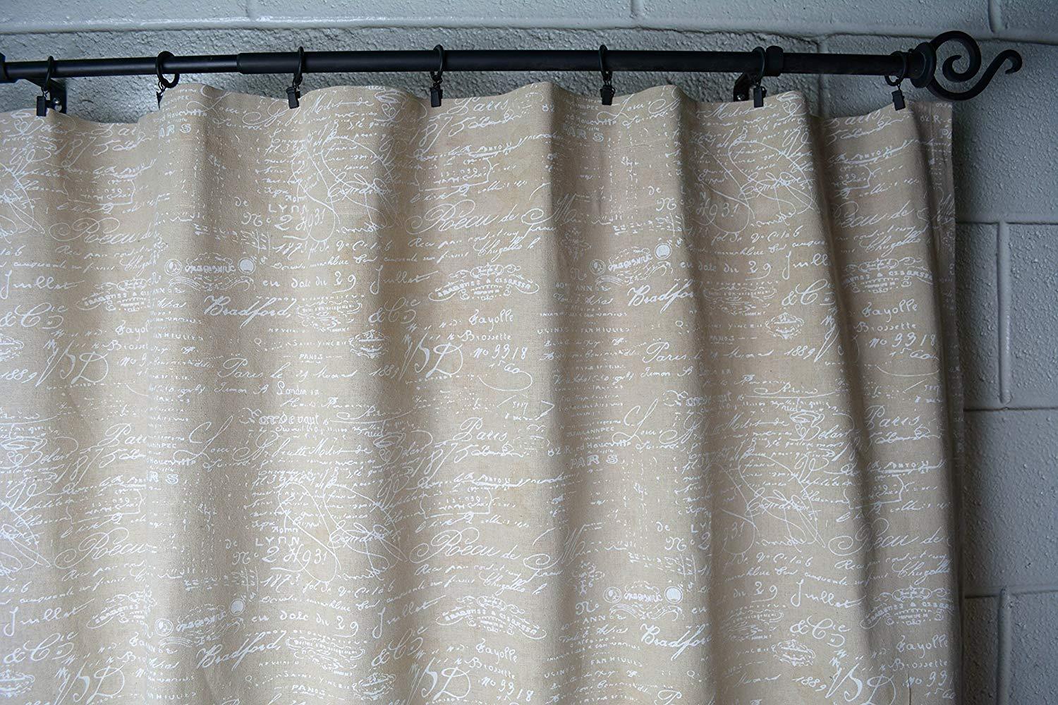 French Script Linen Designer Drapery Curtain Panels (Set of 2) - Cream Unlined 84 Inch - Elegant Window Treatments for Living Room, Bedroom & Dining Room
