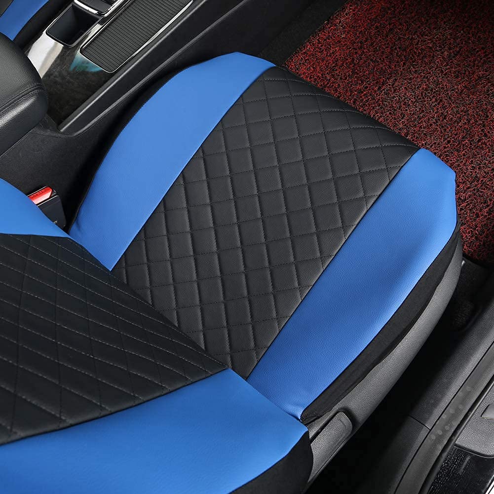 Premium Giant Panda Front Car Seat Covers - Leather High Back Bucket Seat Protectors for Cars, Trucks, SUVs, Jeep, Van & Pickup | Airbag Compatible (Black & Blue) | Perfect for Daily Commute, Road Trips & Off-Road Adventures