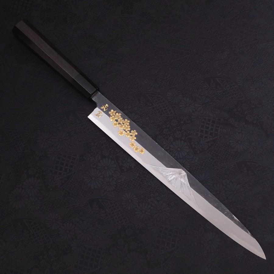 Premium Yanagiba Sushi Knife - Blue Steel #2 Kurouchi Finish with Sakura Fuji Buffalo Ebony Handle (300mm) - Perfect for Sushi Chefs & Japanese Cuisine Enthusiasts