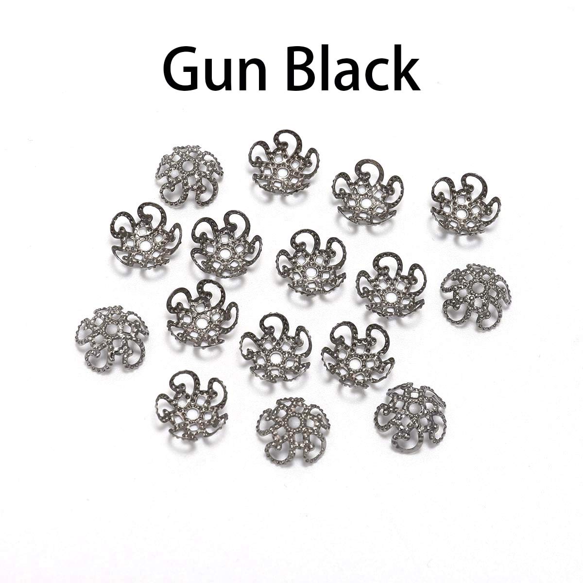 100 Pcs 8mm Shiny Vintage Filigree Gun Black Flower Bead End Caps - Metal Jewelry Findings for DIY Bracelets, Earrings, Necklaces - Perfect for Handmade Boho, Gothic & Vintage Style Jewelry Making (8mm x 100pcs)