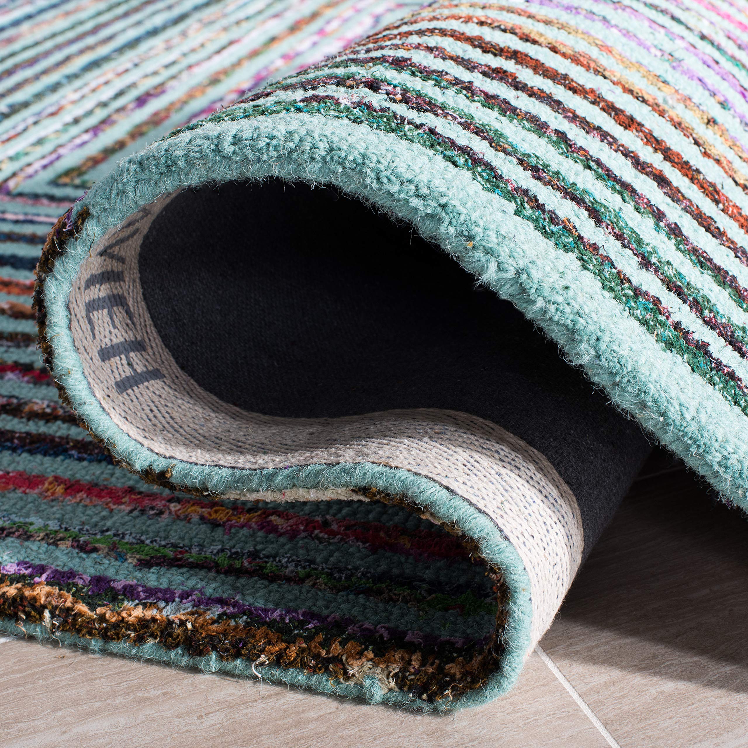 SAFAVIEH Nantucket Collection 4' Round Teal Handmade Boho Abstract Cotton & Wool Area Rug - Perfect for Living Room, Bedroom & Boho Home Decor