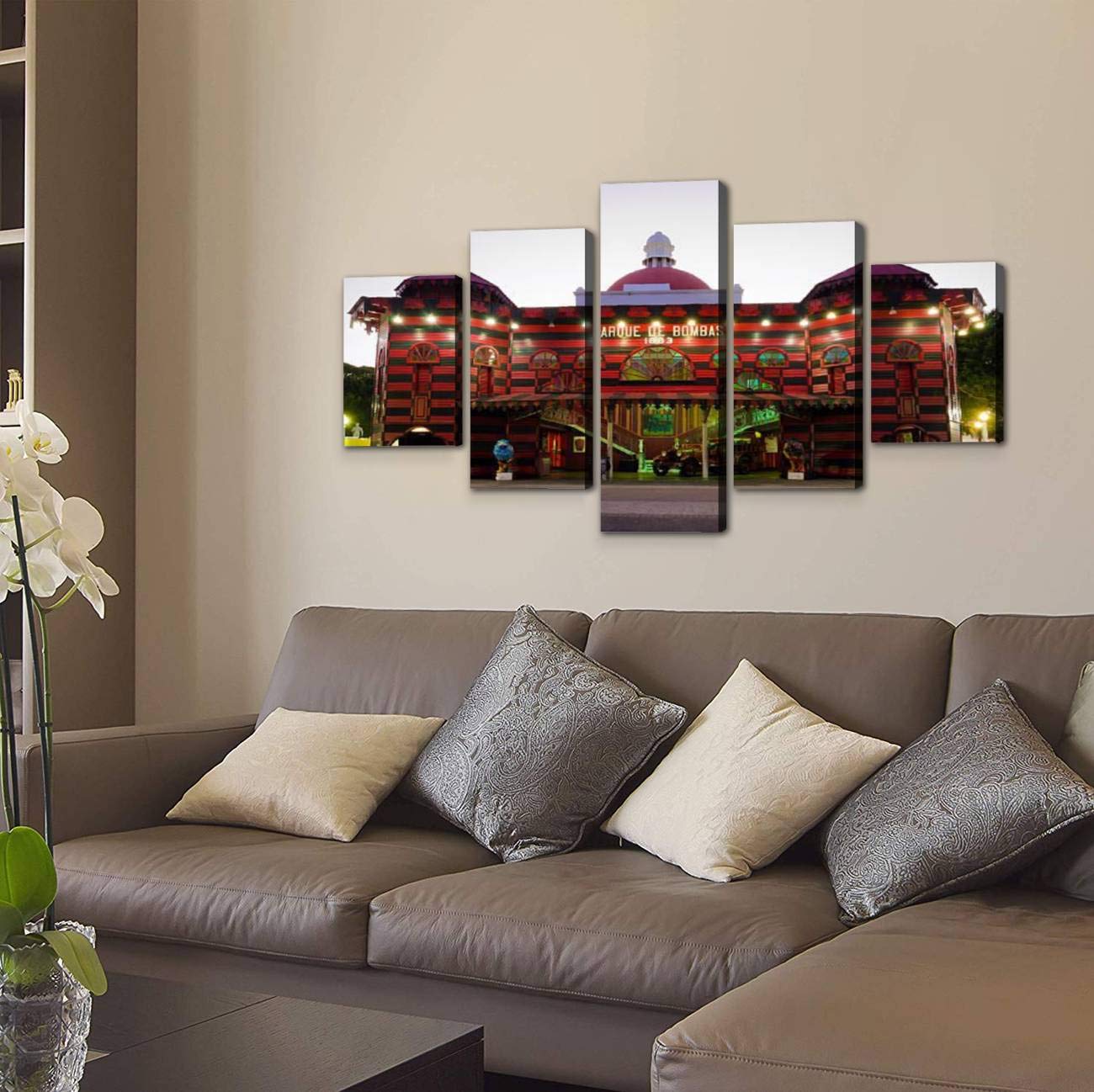 Skipvelo Ponce Puerto Rico Night Wall Art - 5 Piece Canvas Prints Set of Bomba Park Paintings, Framed Home Decor for Living Room & Bedroom