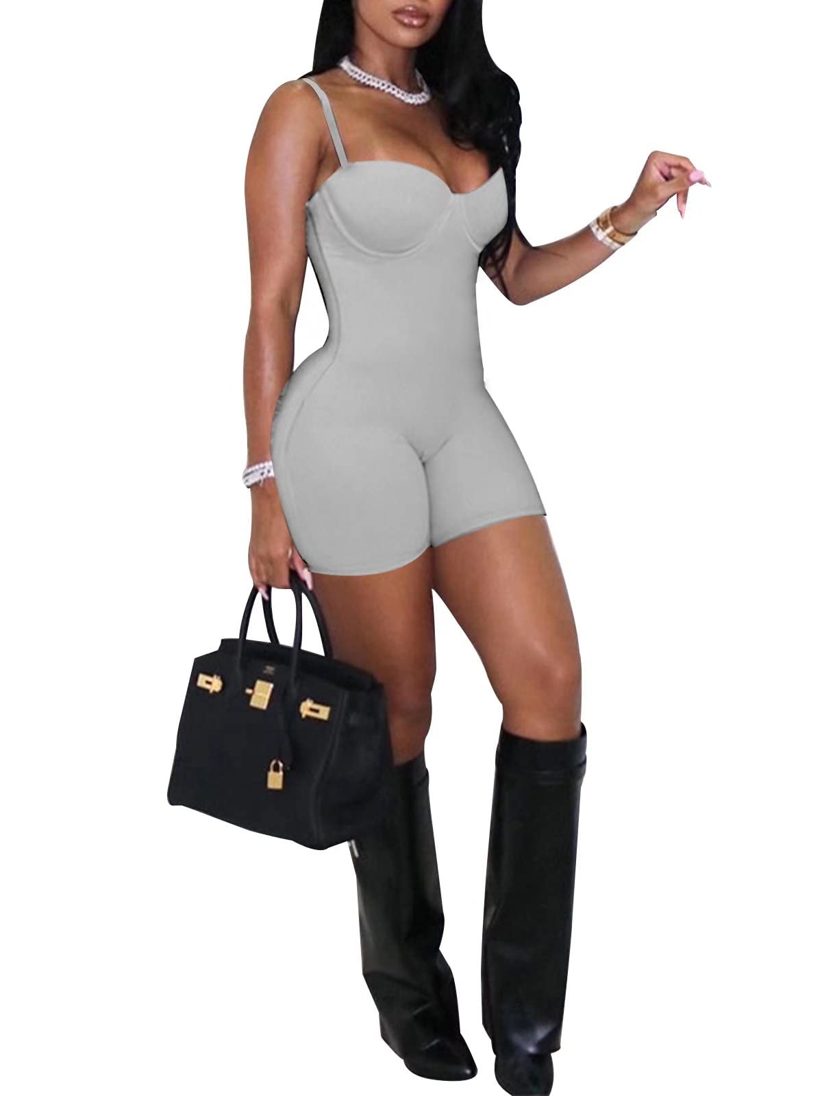 Acalyn Women's Sexy Sleeveless Jumpsuit - Bodycon Romper Y2K Bodysuit for Club, Party & Night Out | Stretchy Fashion Outfit for Dating & Summer Vacations