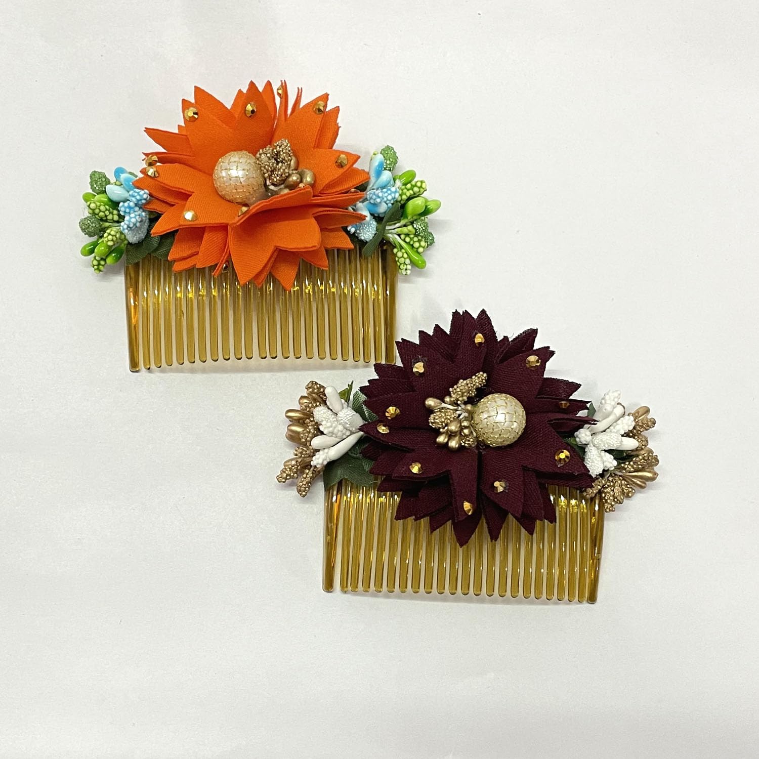 GuruEmbelish Bridal Side Flower Comb Hair Clip Set - 2Pc Wedding Hair Accessories for Brides, Bridesmaids & Special Occasions | Perfect for Updos, Buns & Formal Hairstyles
