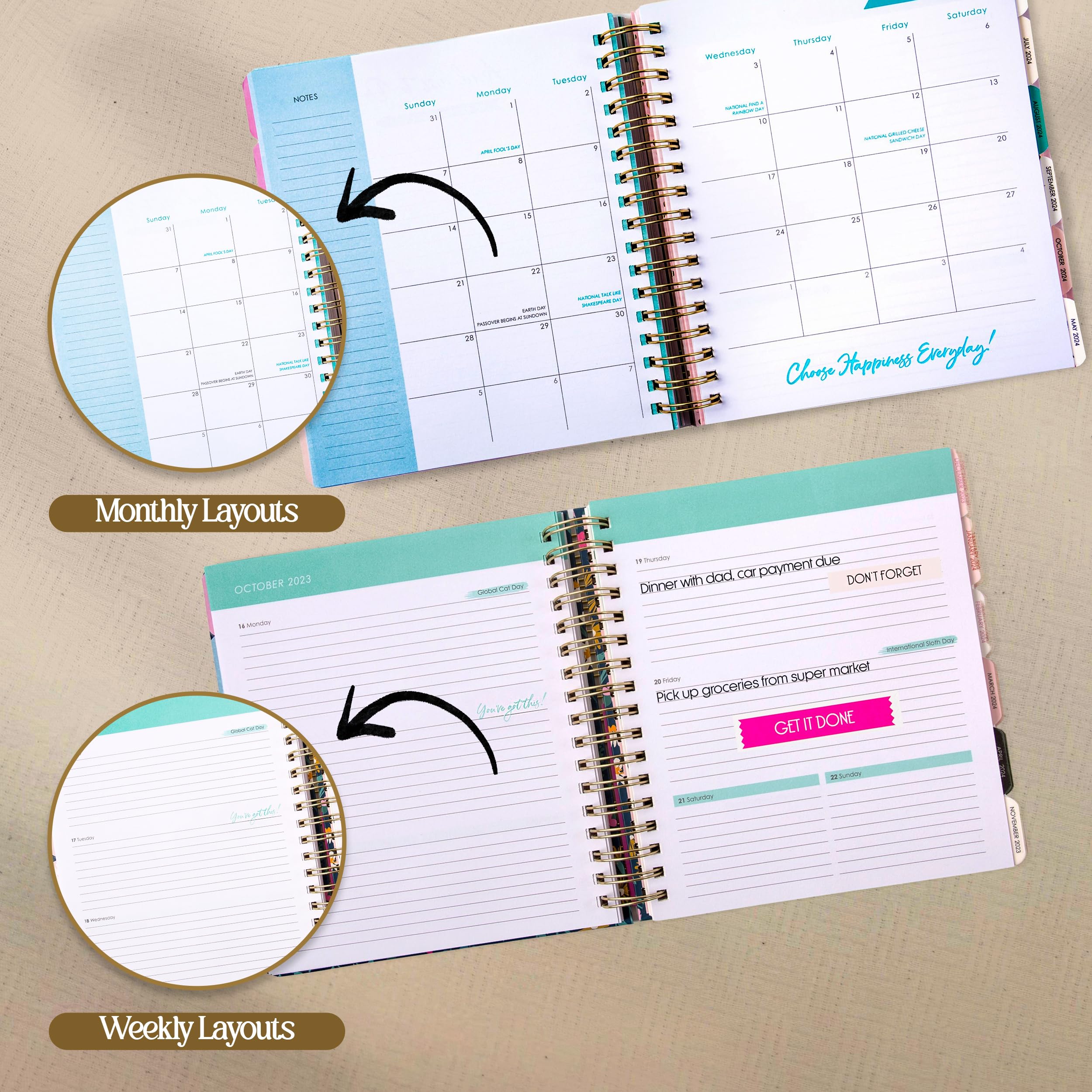 Votum 18-Month Large Academic Planner 2024-2025 - Daily Weekly Monthly Calendar from January to June with Twin-Ring Binding, 3 Sticker Sheets & Notes Pages - Perfect for School, Work & Productivity Planning