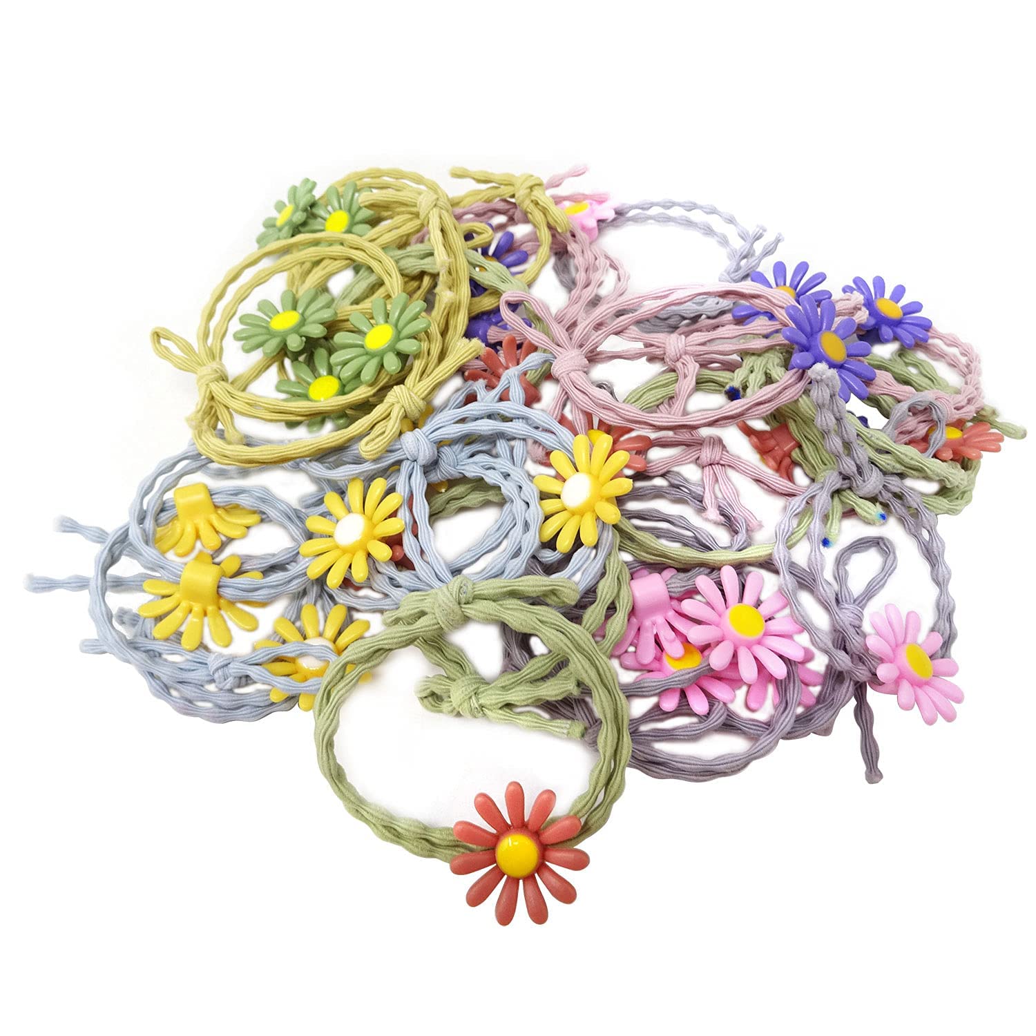 EPARTY 8 PCS Elastic Daisy Hair Ties - Cute Flower Hair Rings for Ponytails, Non-Slip Hair Bands for Thick & Curly Hair (5 Colors) - Perfect for School, Work, Parties & Everyday Styling