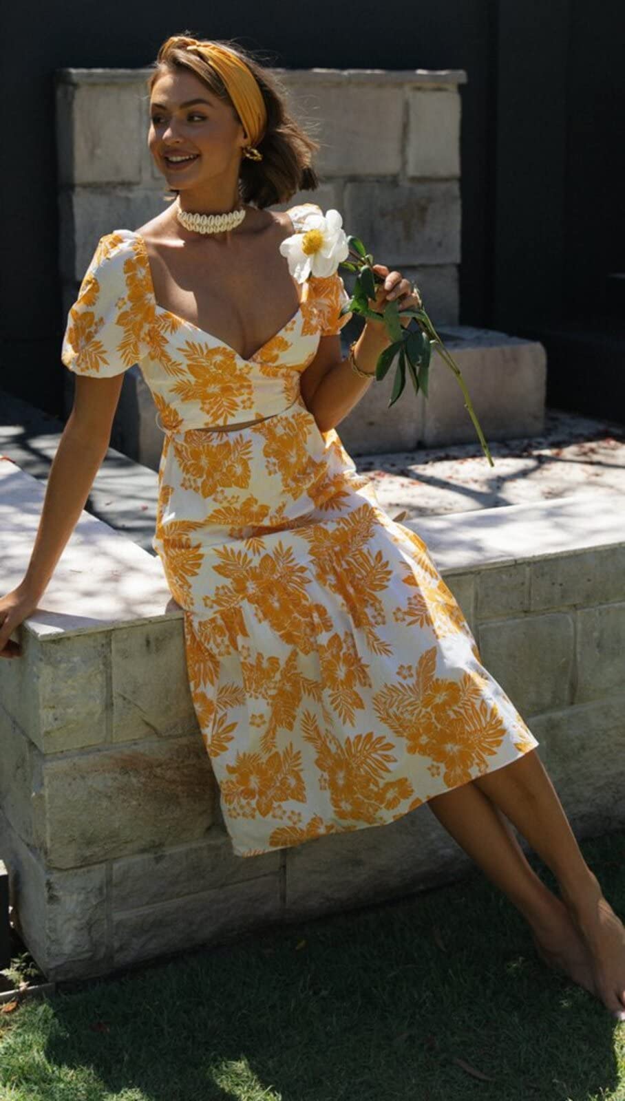 Yellow & Apricot Sleeveless Summer Dresses for Women - Solid V-Neck Butterfly Sleeve Sexy Long Dress | Beach Wedding, Party & Casual Wear