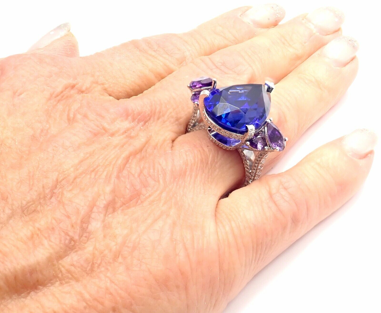 Luxury Chopard 18K Gold Diamond Tanzanite Amethyst Ring with Certificate Box - Perfect for Engagement, Anniversary & Special Occasion Gifts