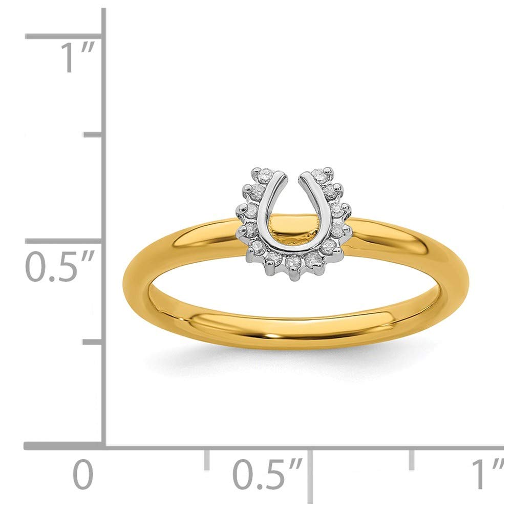 925 Sterling Silver Stackable Yellow-Plated Diamond Horseshoe Ring Eternity Band (0.07 cttw) - Lucky Charm Jewelry for Women, Gift for Equestrian Lovers, Birthday & Anniversary Present