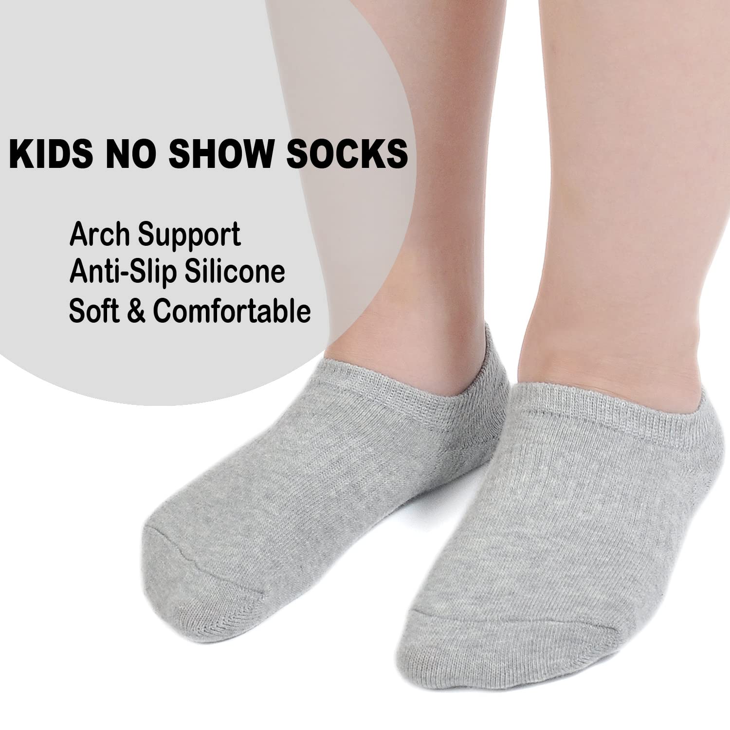 EPEIUS Kids No Show Socks for Girls & Boys - 6/12 Pack Low Cut Cotton Non-Slip Socks - Perfect for School, Sports & Everyday Wear