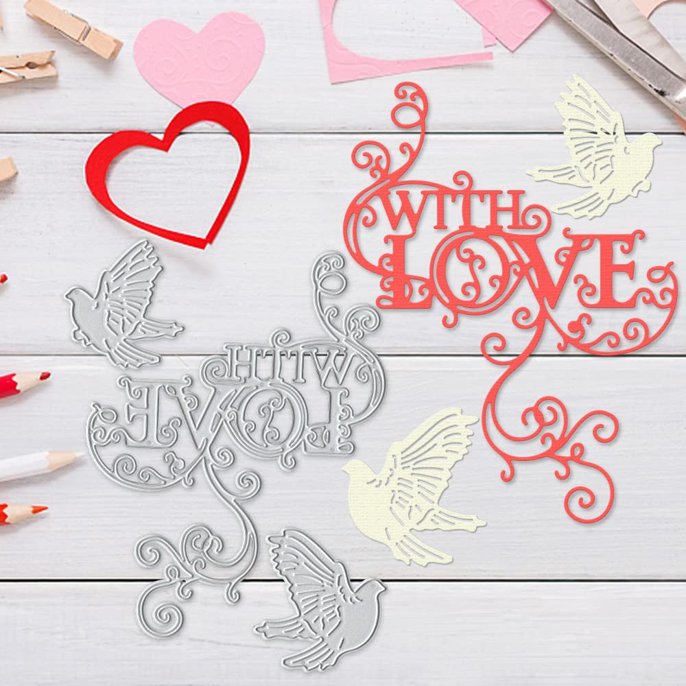 Valentine's Day Metal Cutting Dies - Pigeon Lace Love Words Die Cuts for Card Making, Scrapbooking, Photo Albums | DIY Embossing Stencil Template Tool for Romantic Greeting Cards & Craft Decorations
