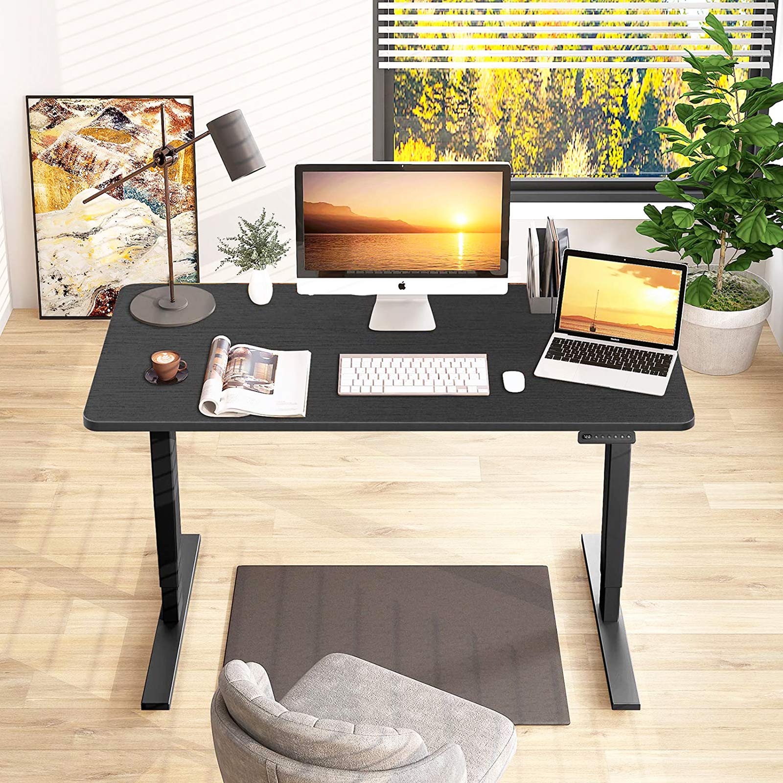 Dual Motor Electric Height Adjustable Standing Desk - 48 x 24 Inches Sit Stand Workstation, Ultra-Quiet Motorized Home Office Desk (Black Top/Black Frame) - Perfect for Home Office, Gaming Setup & Ergonomic Workspace