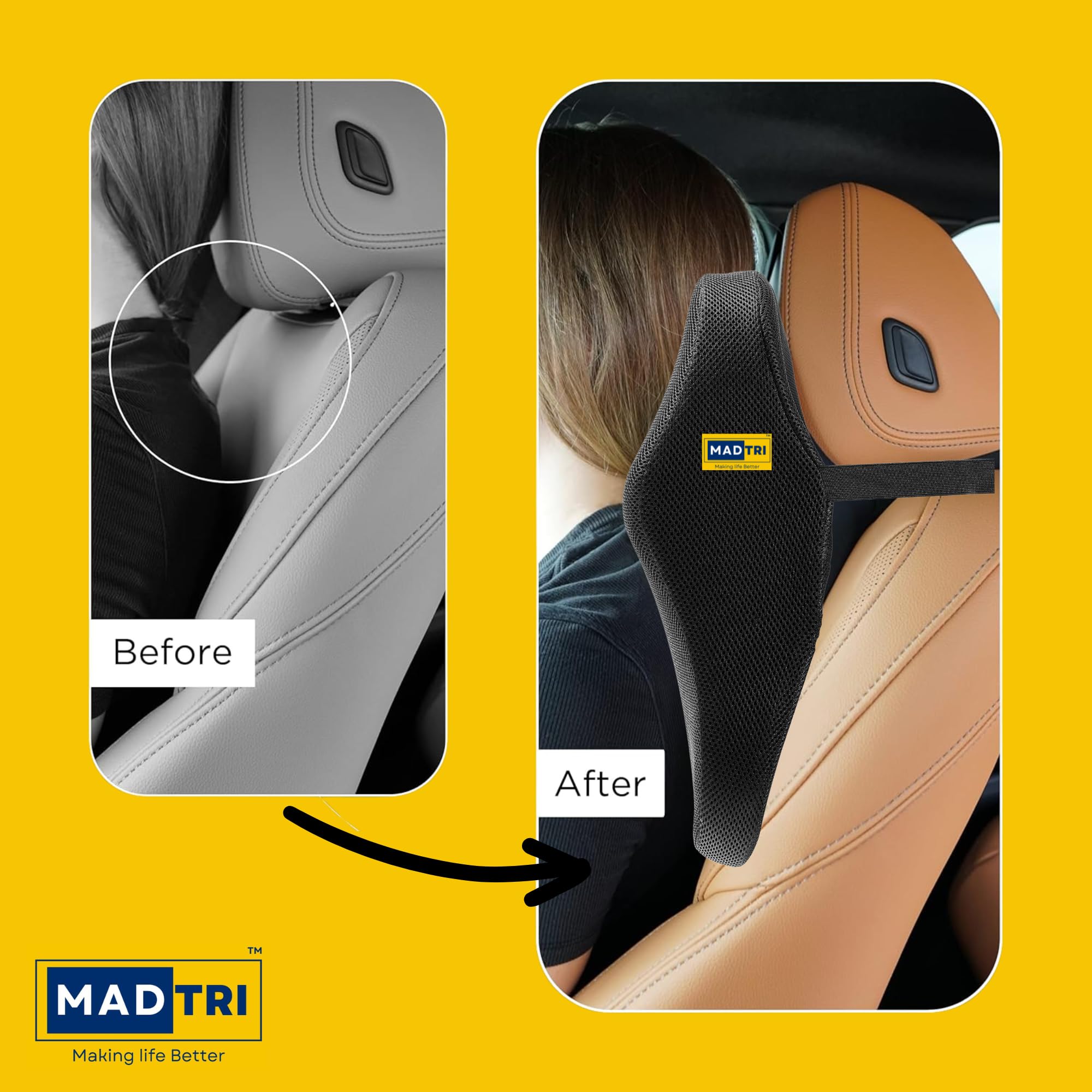 German Formulation Memory Foam Neck Pillow for Car - Ergonomic Neck Support & Pain Relief for Long Drives | Comfortable Travel Pillow for Road Trips, Commuting & Relaxation in Car Seat