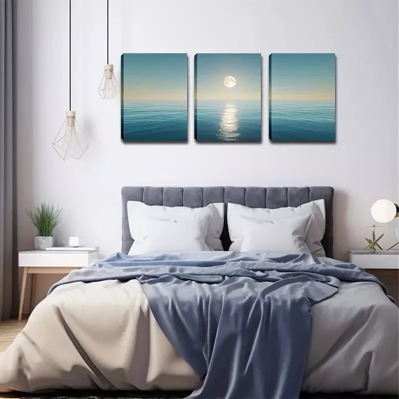 3-Piece Round Moon on the Sea Level Wall Art Set - 40x60cm Framed Canvas Prints | High Quality Australian Made | Ready to Hang | Perfect for Living Room, Bedroom & Office Decor