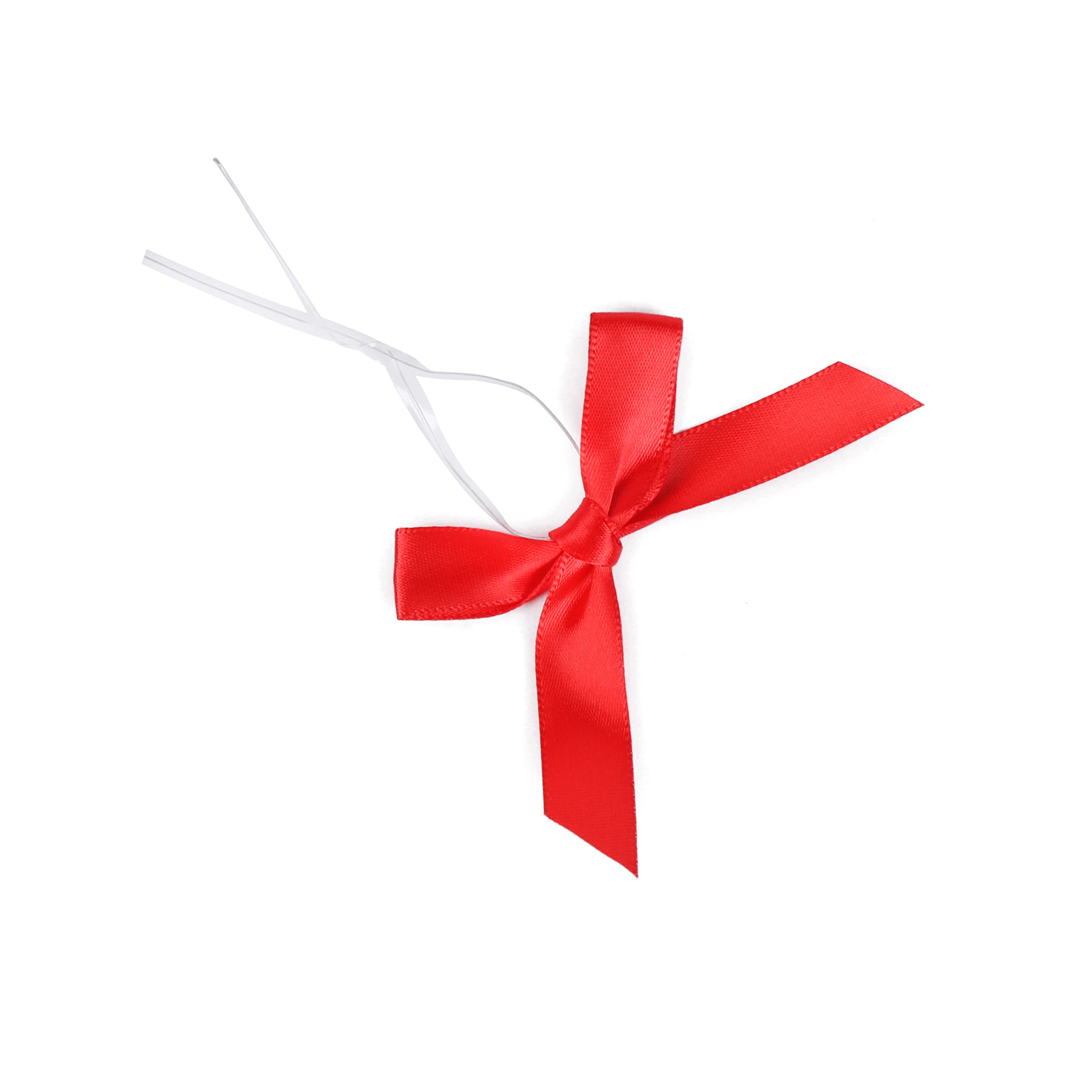 50 Pack Red Twist Tie Bows - Pre-Tied Christmas Satin Bows for Treat Bags, Candy & Apple Packaging, DIY Decorations - Perfect for Holiday Gifts, Party Favors & Home Decor