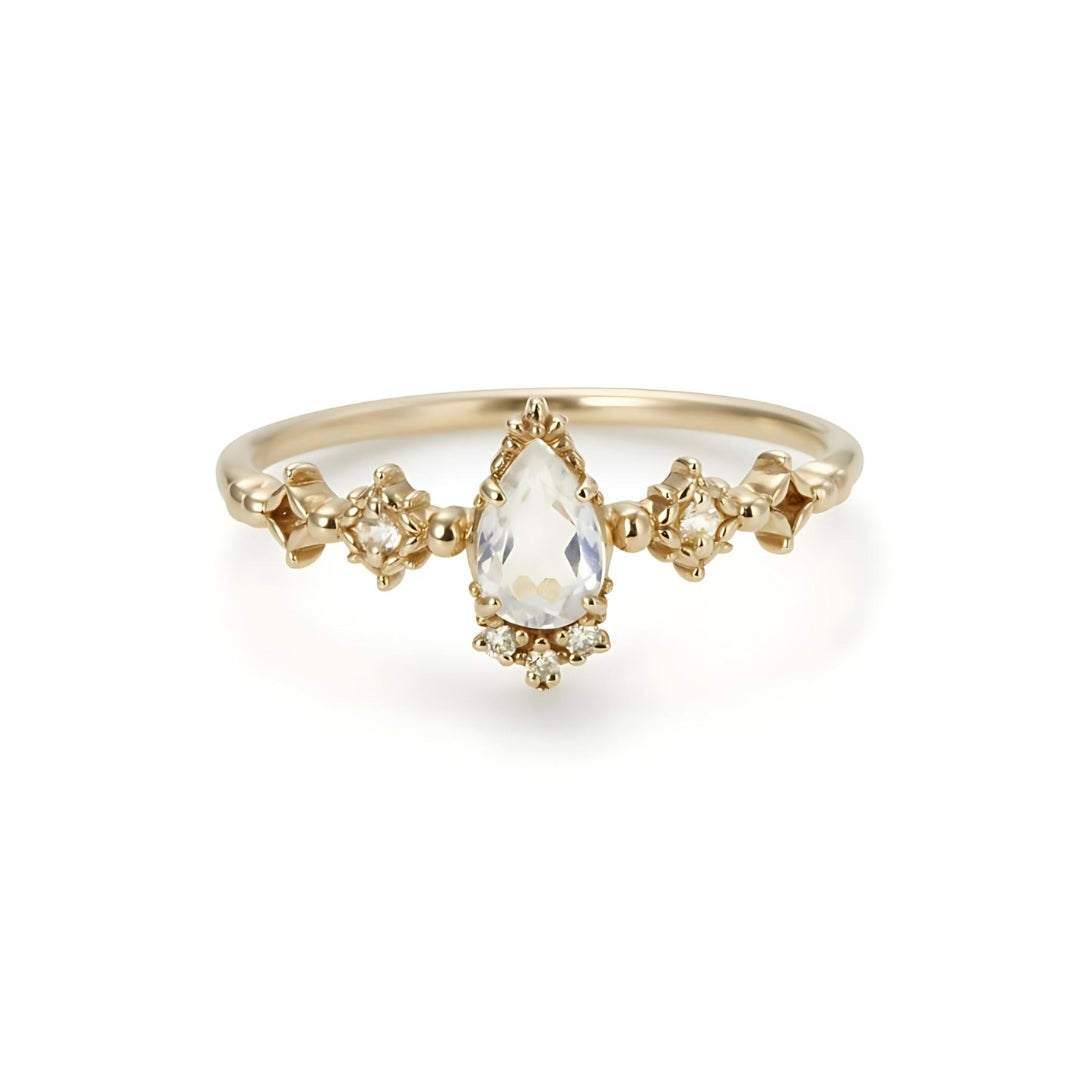 Dainty Pear Shape Moonstone Promise Rings for Women - Elegant Sterling Silver Engagement Ring, Gift for Her | HJZB 275 | Perfect for Anniversaries, Valentine's Day & Special Occasions