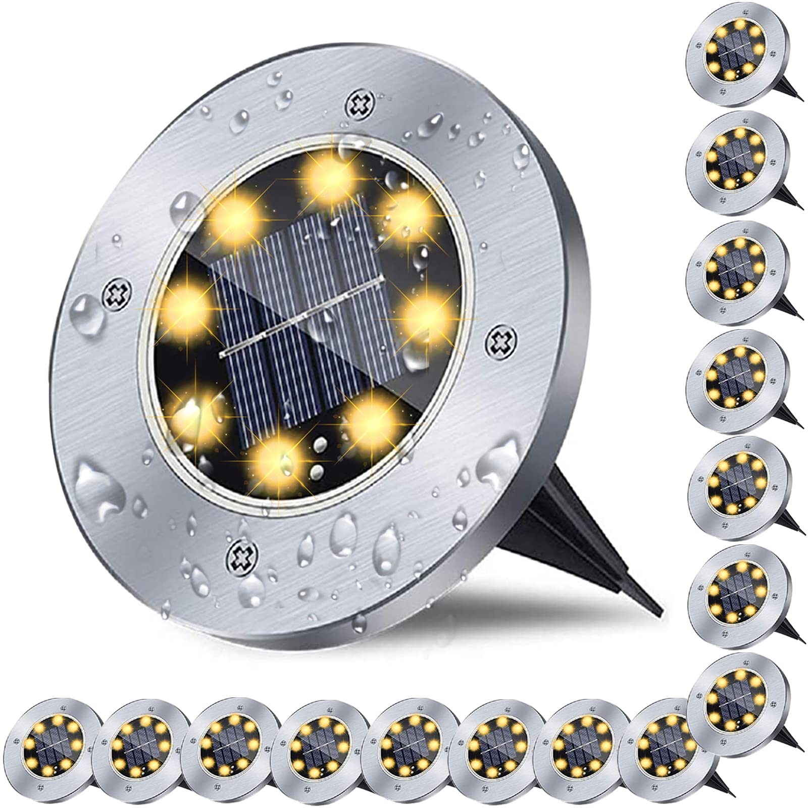 Solar Powered Ground Lights - 16 Pack Waterproof Outdoor Garden Lights, Upgraded Bright LED Landscape Lighting for Pathway, Yard, Deck, Lawn, Patio & Walkway | Perfect for Garden Decor, Driveway Marking & Backyard Ambience (Warm White)
