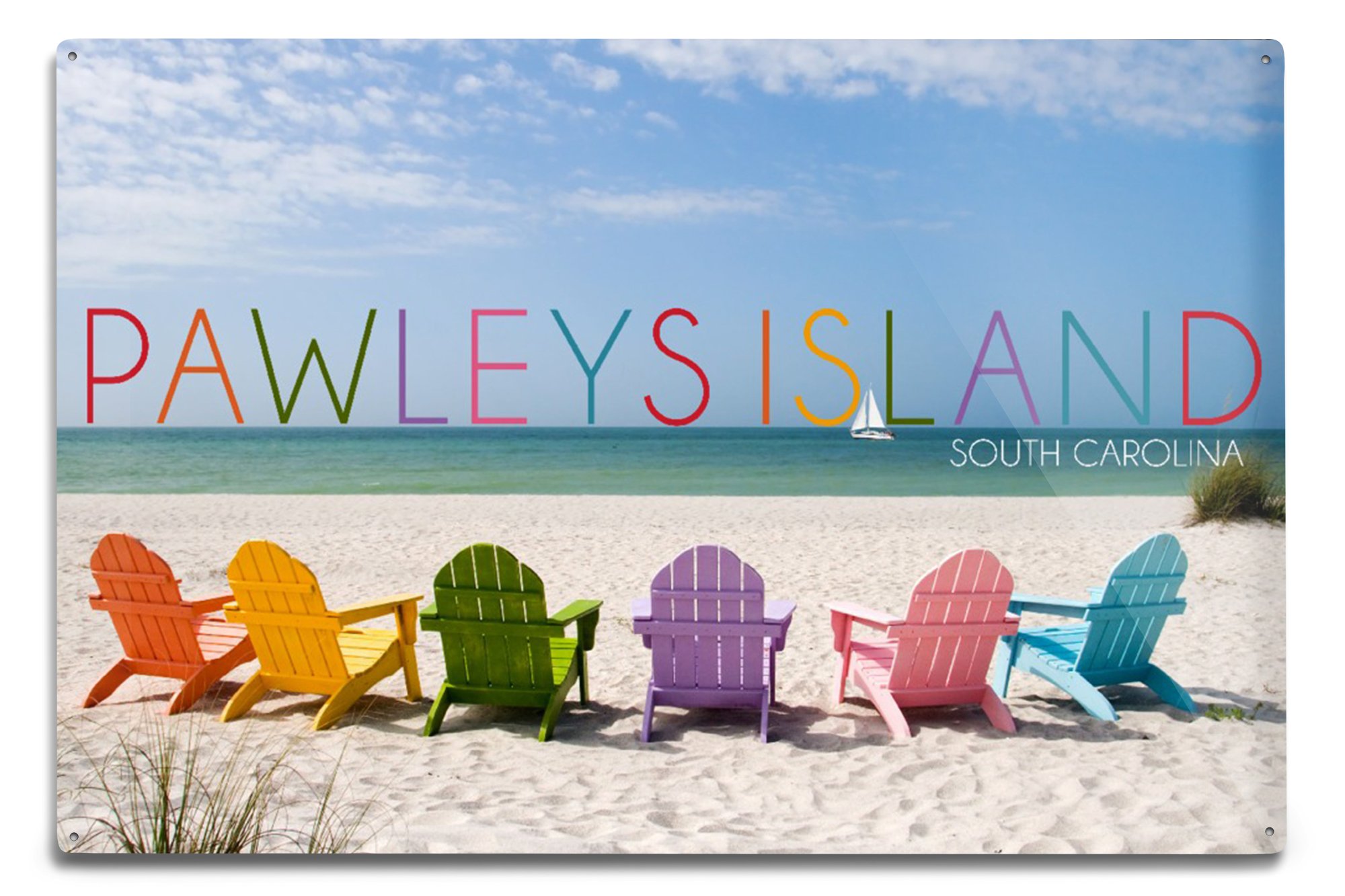 Pawleys Island South Carolina Colorful Beach Chairs - 6x9 Aluminum Art Sign for Indoor & Outdoor Decor - Perfect for Coastal Home, Beach House, or Patio Decoration