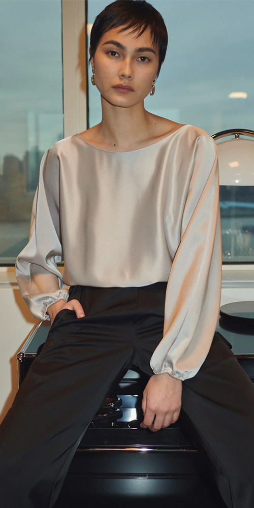 Women's Long Sleeve Blouson Top - Elegant Loose Fit Tunic Shirt for Casual Wear, Office & Date Night Outfits
