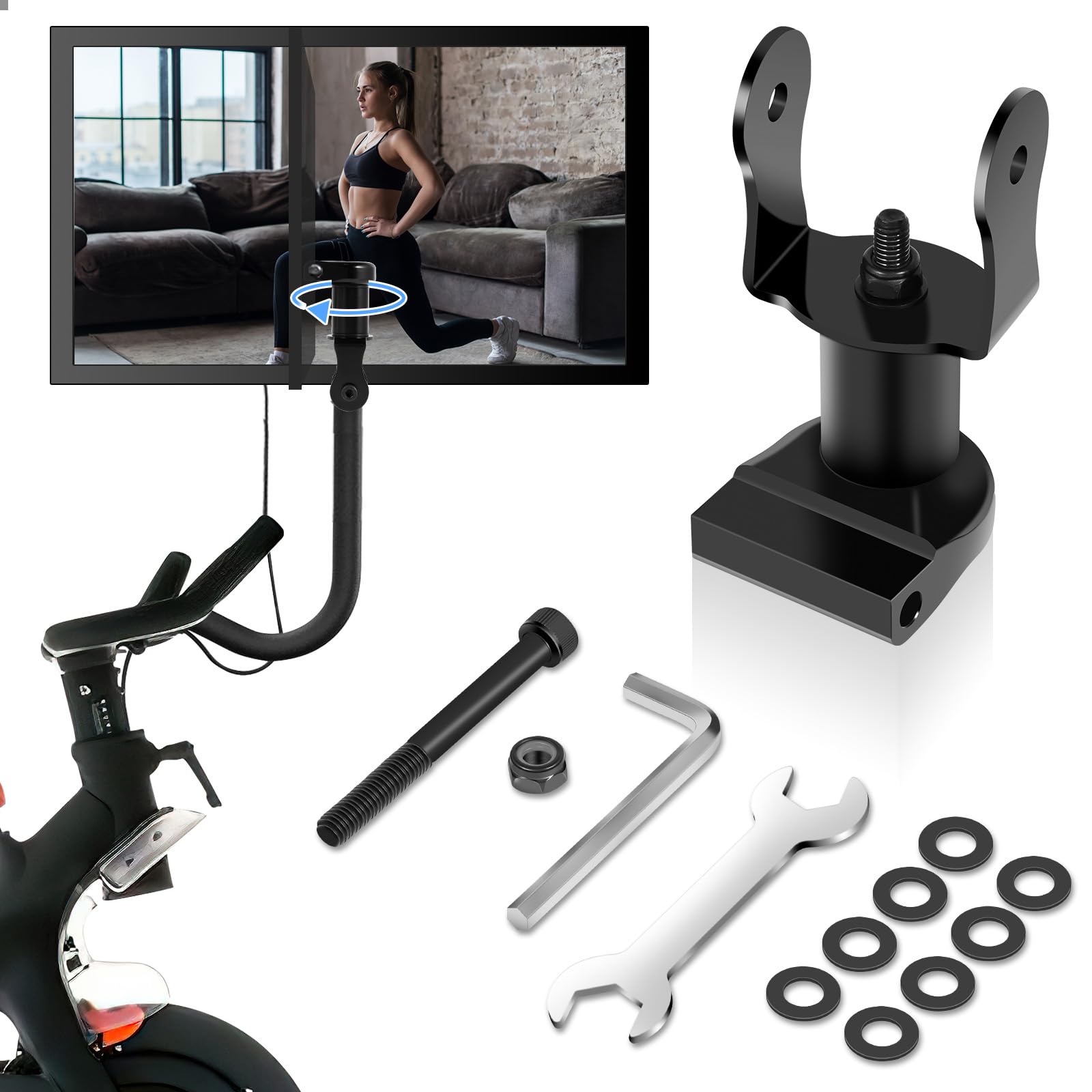 360 Degree Swivel Mount for Peloton Bike & Exercise Bikes - Adjustable Monitor Stand with Stainless Steel Arm & Included Wrenches - Easy Installation for Home Gym Workouts & Cycling Training