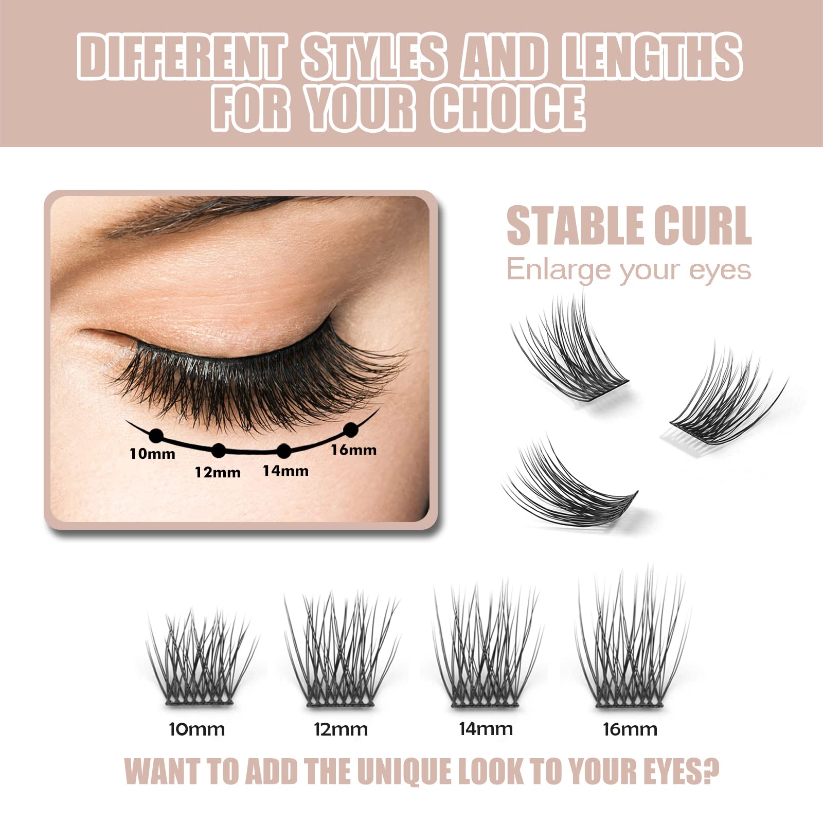 3D Volume DIY Eyelash Extension Kit - 12 Clusters C Curl False Lashes (14MM) with Glue Bonded Band for Natural Look | Perfect for Home Use, Parties & Special Occasions