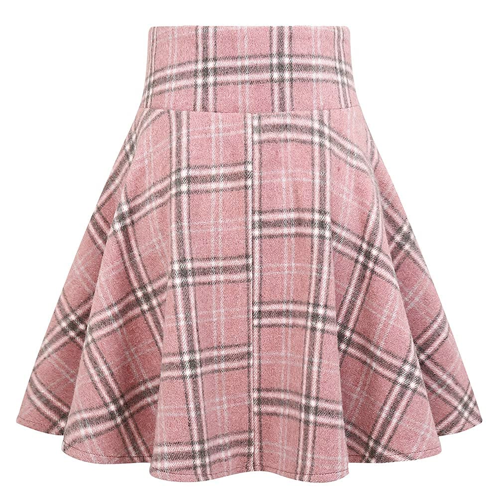 Women's Warm Wool Plaid Mini Skirt - High Waisted Lace Up Pleated Skater Skirt for Winter Fashion | Perfect for Holiday Parties, Office Wear & Casual Outfits