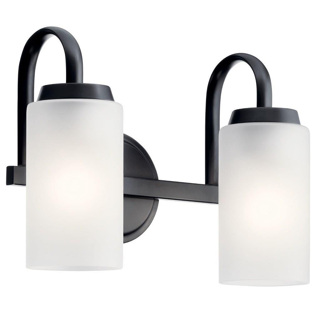 Kichler Kennewick 2-Light Black Vanity Light with Etched Glass - Perfect for Bathroom, Dressing Room & Bedroom Makeup Area Lighting