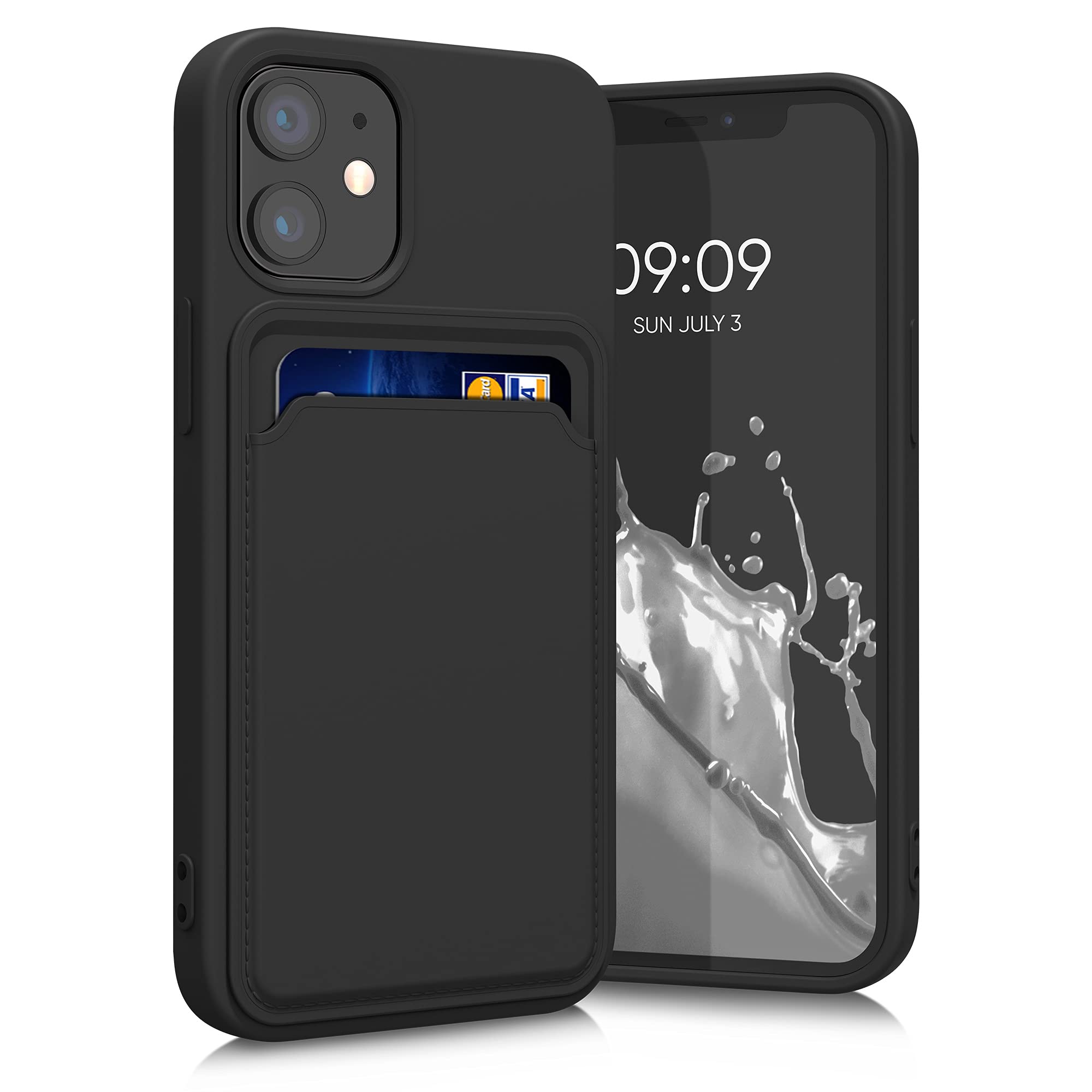 kwmobile Shockproof TPU Case for Apple iPhone 12 Mini - Slim Protective Phone Cover with Built-in Credit Card Holder (Black) - Perfect for Everyday Use, Travel & Outdoor Activities