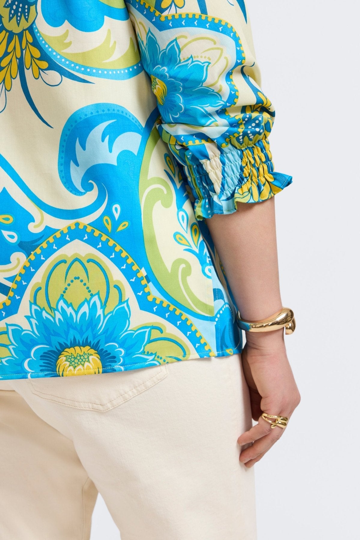 Alicia Plus Tropical Jacobean 3/4 Sleeve Popover Shirt for Women - Floral Print Casual Blouse for Summer Vacation & Beach Outfits