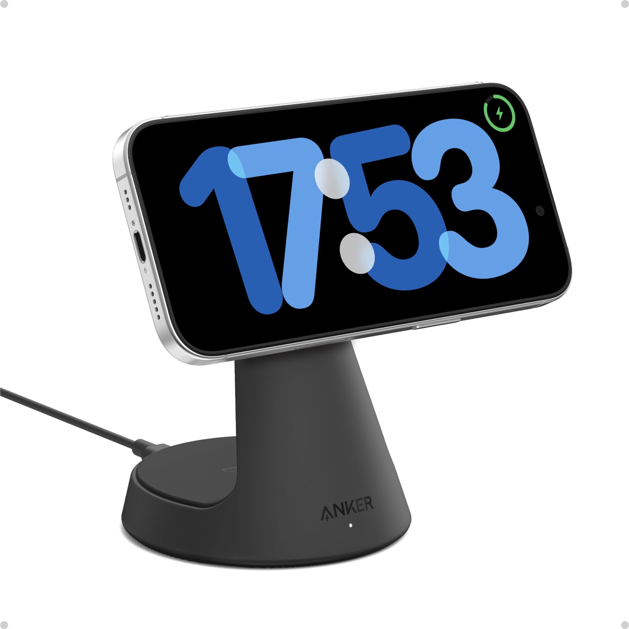 Anker MagSafe Compatible 2-in-1 Wireless Charging Stand - Qi2 Certified 15W Fast Charger for iPhone 16/15/14/13/12 Series & AirPods | Adjustable Angle, Strong Magnetic Hold | Perfect for Bedside, Office Desk & Travel (Wall Charger Not Included)