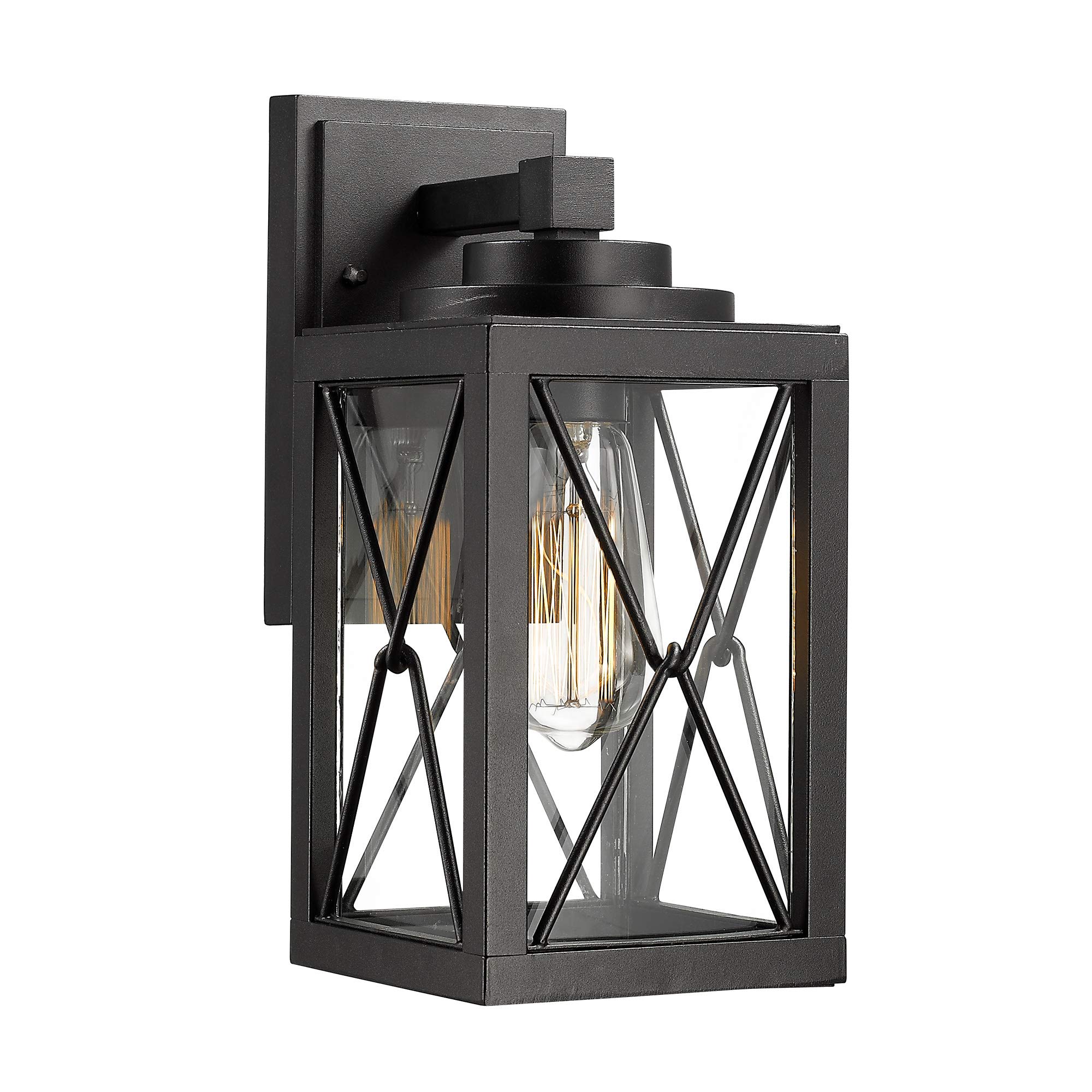 Emliviar Modern Black Outdoor Wall Mount Light Fixture - Clear Glass Exterior Wall Sconce for Porch, Patio, Garden & Entryway Lighting (0387BK)