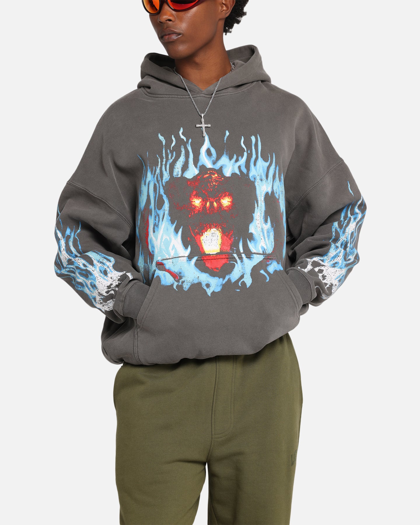 Premium Lord of The Rings Balrog Hoodie - Washed Charcoal - American Thrift - Fantasy Movie Merchandise - Perfect for Cosplay, Conventions & LOTR Fans
