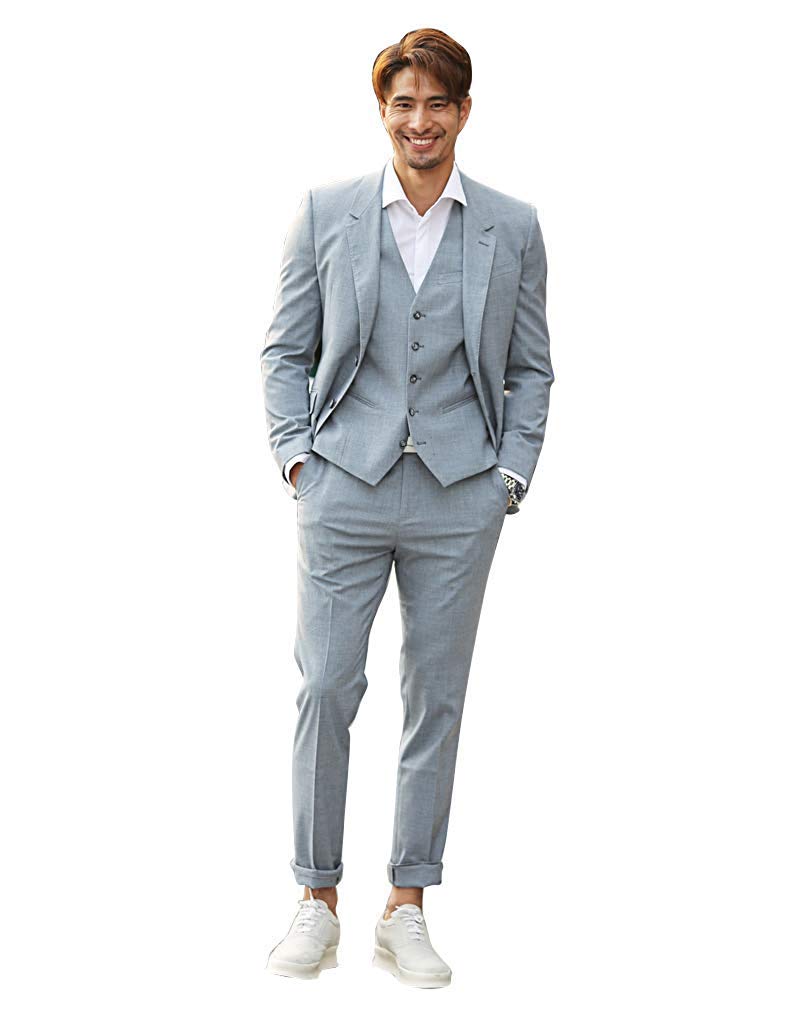 3-Piece Men's Slim Fit Casual Suit Set - Grey 2-Button Blazer with Pants & Vest - Perfect for Business, Weddings & Formal Events
